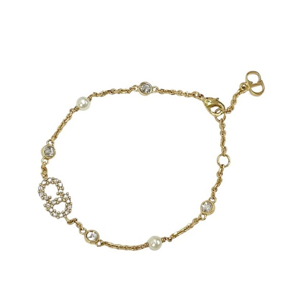 Christian Dior Clair D Lune Logo Pearl Rhinestone Bracelet Gold - Picture 1 of 5
